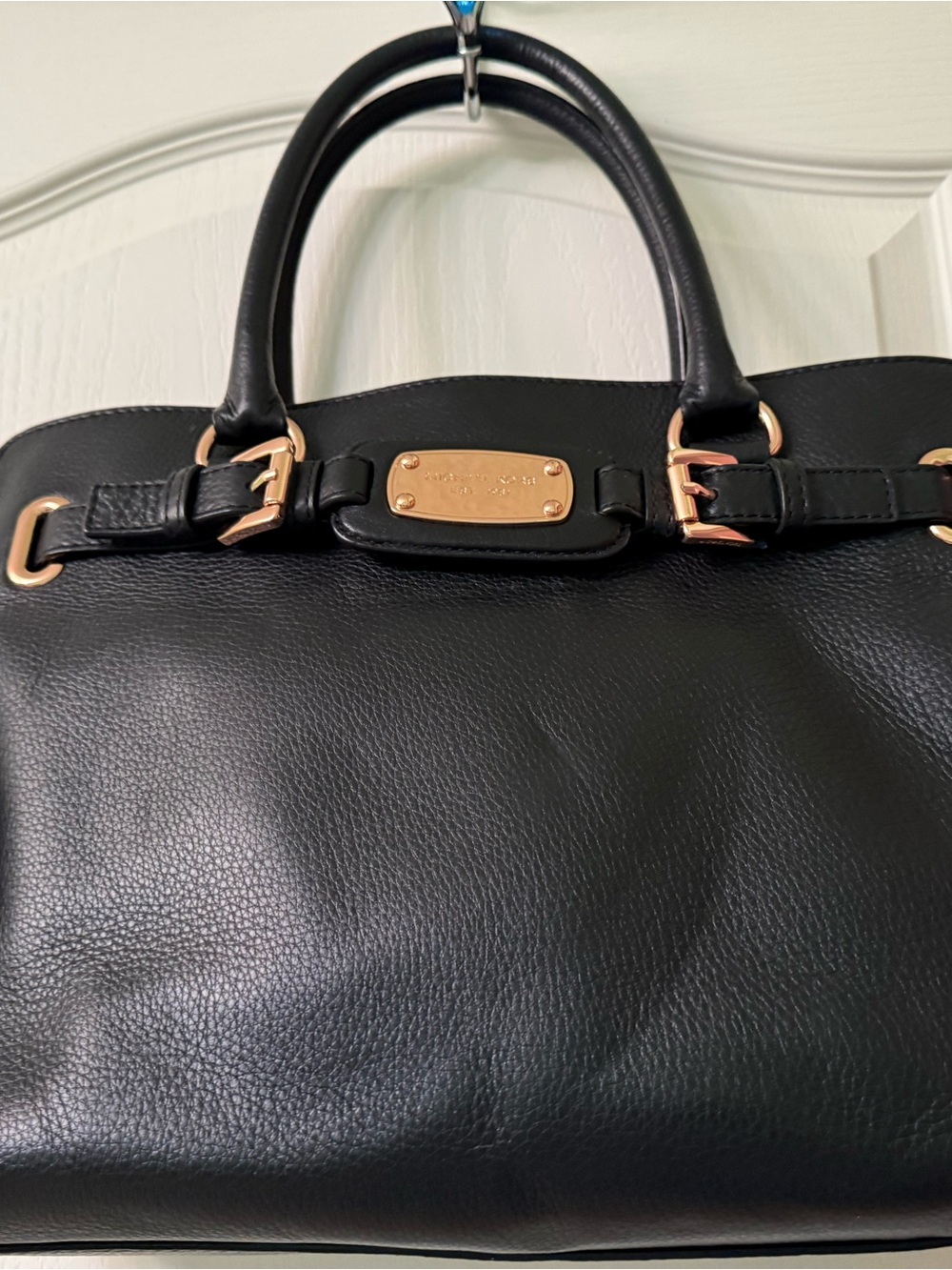 Michael Kors Black Leather Satchel with Rose Gold Hardware. Iconic design.